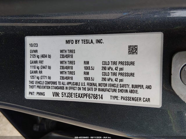Tesla Model 3 Rear-wheel Drive 2023 5YJ3E1EAXPF676814 Image 9