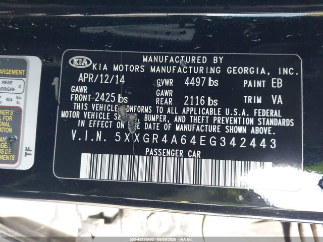 5XXGR4A64EG342443 KIA Optima Sxl Turbo