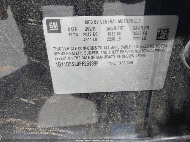 Aukcja sprzedaży 2015 Chevrolet Malibu 2lt, vin: 1G11D5SL9FF251899, numer aukcji: 45336498