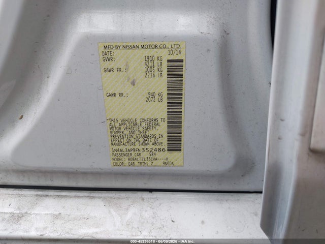 Aukcja sprzedaży 2015 Nissan Altima 2.5 Sl, vin: 1N4AL3AP9FN352486, numer aukcji: 45336518