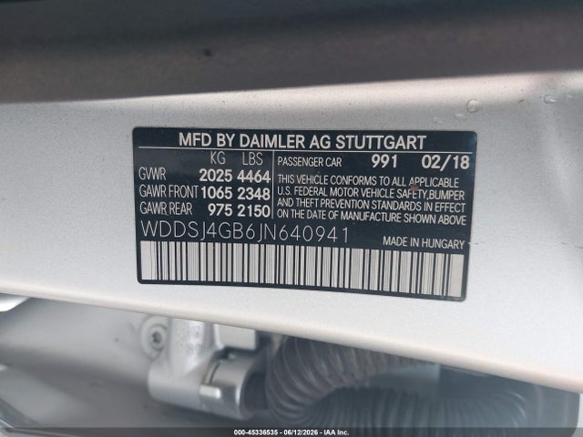 Продаж на аукціоні авто 2018 Mercedes-benz Cla 250 4matic, vin: WDDSJ4GB6JN640941, номер лоту: 45336535