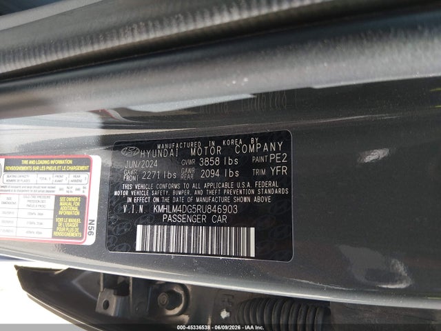 Продажа на аукционе авто 2024 Hyundai Elantra Sel, vin: KMHLM4DG5RU846903, номер лота: 45336538