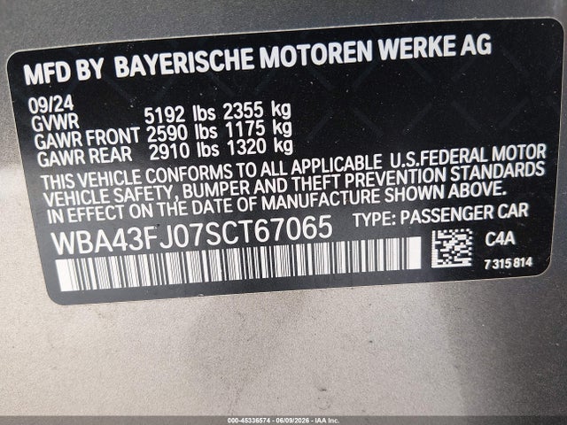 Продажа на аукционе авто 2025 Bmw 530i, vin: WBA43FJ07SCT67065, номер лота: 45336574