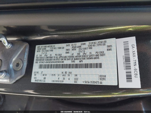 Продаж на аукціоні авто 2017 Ford Escape Se, vin: 1FMCU9GD2HUE50330, номер лоту: 45336585