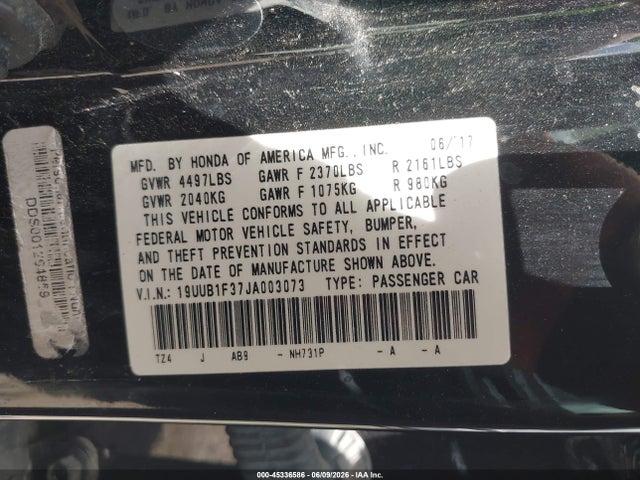 45336586 :رقم المزاد ، 19UUB1F37JA003073 vin ، 2018 Acura Tlx مزاد بيع