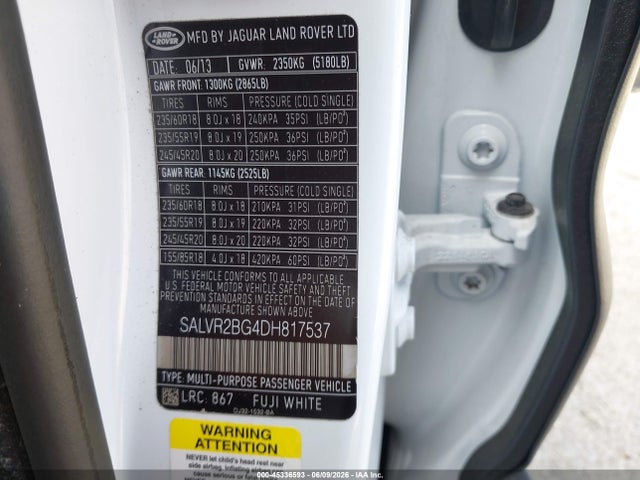 Aukcja sprzedaży 2013 Land Rover Range Rover Evoque Pure, vin: SALVR2BG4DH817537, numer aukcji: 45336593
