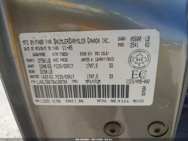 Продаж на аукціоні авто 2006 Jeep Liberty Limited, vin: 1J4GL58K76W189724, номер лоту: 45336601