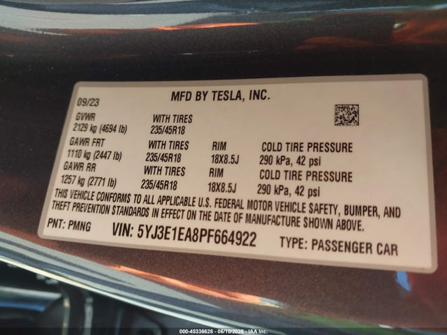 Tesla Model 3 Rear-wheel Drive 2023 5YJ3E1EA8PF664922 Image 9