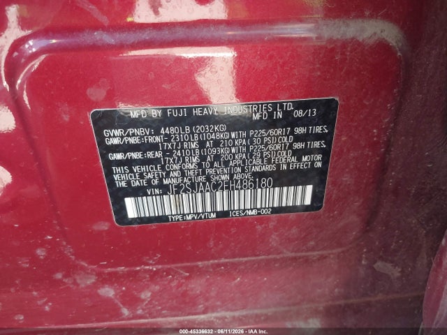 Aukcja sprzedaży 2014 Subaru Forester 2.5i, vin: JF2SJAAC2EH486180, numer aukcji: 45336632