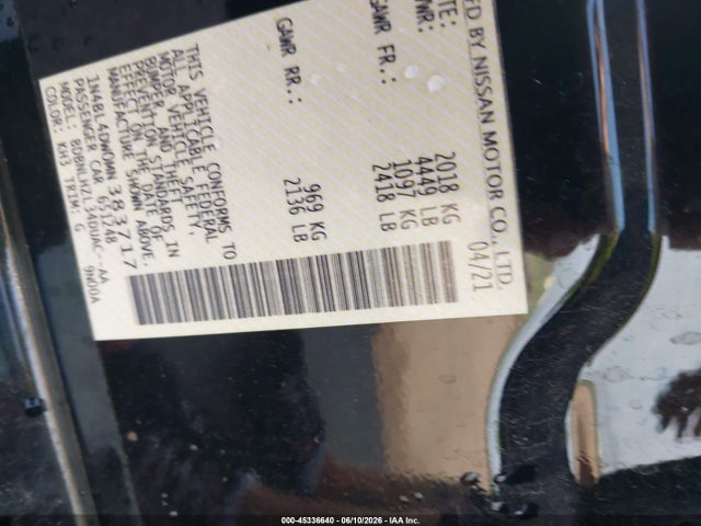Продажа на аукционе авто 2021 Nissan Altima Sv Intelligent Awd, vin: 1N4BL4DW0MN383717, номер лота: 45336640