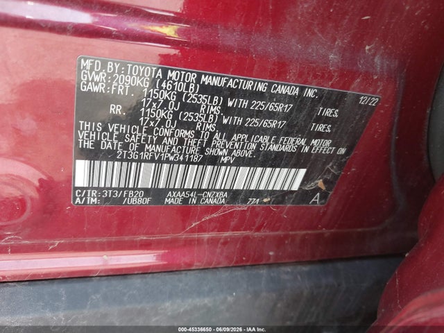2023 Toyota Rav4 Le მანქანა იყიდება აუქციონზე, vin: 2T3G1RFV1PW341187, აუქციონის ნომერი: 45336650