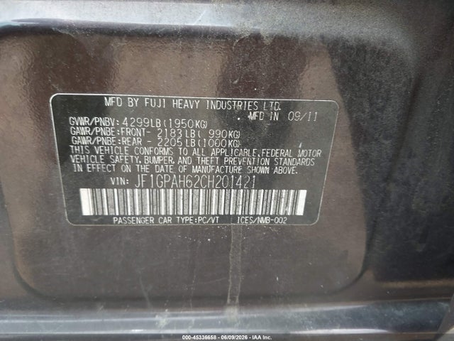 Aukcja sprzedaży 2012 Subaru Impreza 2.0i Limited, vin: JF1GPAH62CH201421, numer aukcji: 45336658