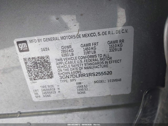 Продажа на аукционе авто 2024 Chevrolet Equinox Ev Lt, vin: 3GN7DLRR1RS255520, номер лота: 45336672