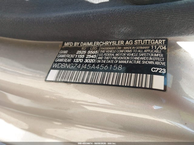 Aukcja sprzedaży 2005 Mercedes-benz S 55 Amg, vin: WDBNG74J45A456158, numer aukcji: 45336674