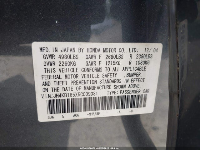 Aukcja sprzedaży 2005 Acura Rl 3.5, vin: JH4KB165X5C009031, numer aukcji: 45336676
