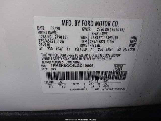 Ford Explorer St 2020 1FM5K8GC4LGC19906 Image 9