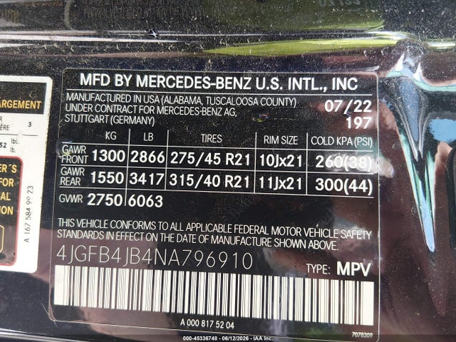 2022 Mercedes-benz Gle 350 მანქანა იყიდება აუქციონზე, vin: 4JGFB4JB4NA796910, აუქციონის ნომერი: 45336748