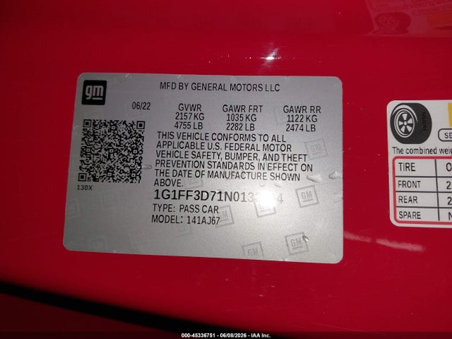 1G1FF3D71N0132704 Chevrolet Camaro Rwd 1ss