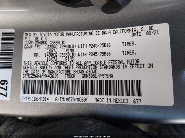 3TMCZ5AN4MM443619 Toyota Tacoma Sr V6