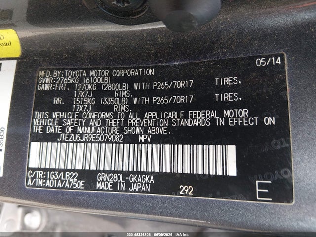 Toyota 4runner Sr5 Premium 2014 JTEZU5JR9E5079082 Image 9