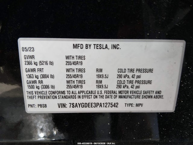 Aukcja sprzedaży 2023 Tesla Model Y Awd/long Range Dual Motor All-wheel Drive, vin: 7SAYGDEE3PA127542, numer aukcji: 45336819