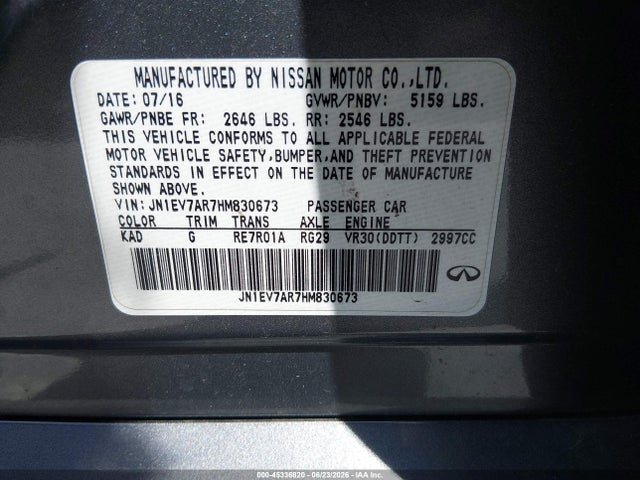 2017 Infiniti Q50 3.0t Sport მანქანა იყიდება აუქციონზე, vin: JN1EV7AR7HM830673, აუქციონის ნომერი: 45336820