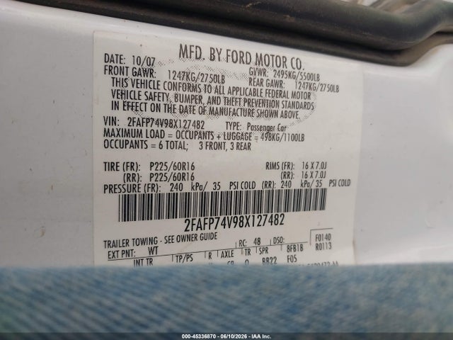 Aukcja sprzedaży 2008 Ford Crown Victoria Lx, vin: 2FAFP74V98X127482, numer aukcji: 45336870