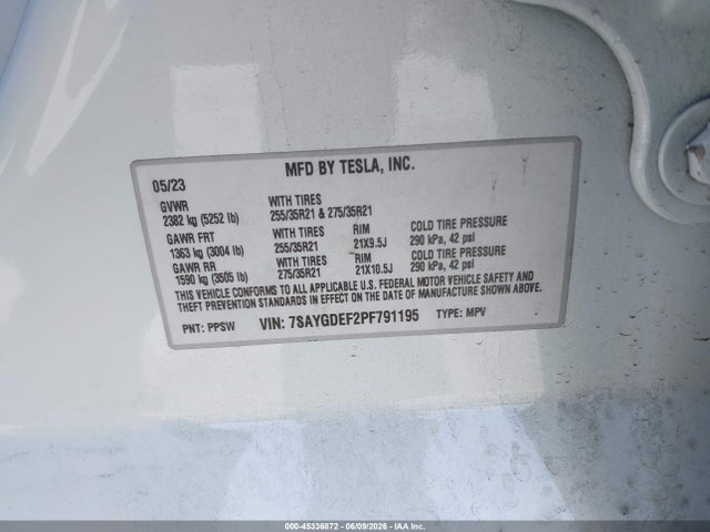 Aukcja sprzedaży 2023 Tesla Model Y Performance Dual Motor All-wheel Drive, vin: 7SAYGDEF2PF791195, numer aukcji: 45336872