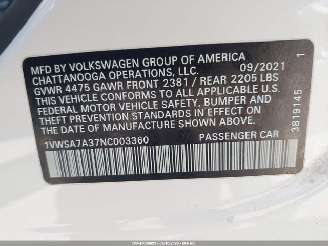 Volkswagen Passat 2.0t Se 2022 1VWSA7A37NC003360 Image 9