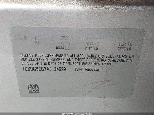 Aukcja sprzedaży 2010 Cadillac Cts, vin: 1G6DC5EG7A0124699, numer aukcji: 45336901