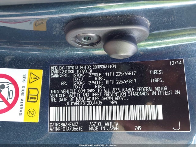 45336912 :رقم المزاد ، JTJYARBZ8F2004405 vin ، 2015 Lexus Nx 200t مزاد بيع