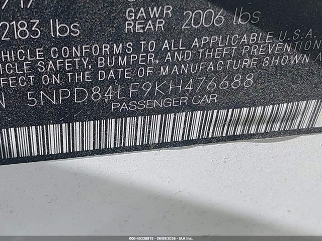 5NPD84LF9KH476688 Hyundai ELANTRA SEL