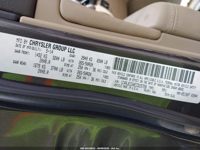 45336922 :رقم المزاد ، 1C4RJECG0EC523728 vin ، 2014 Jeep Grand Cherokee Overland مزاد بيع