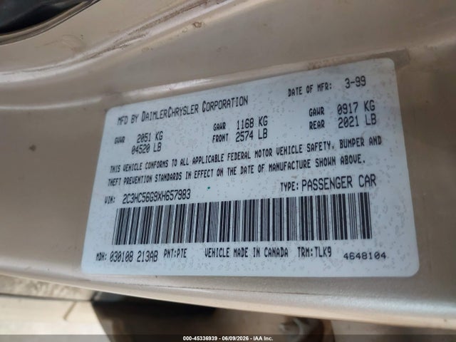 Продаж на аукціоні авто 1999 Chrysler Lhs, vin: 2C3HC56G9XH657983, номер лоту: 45336939