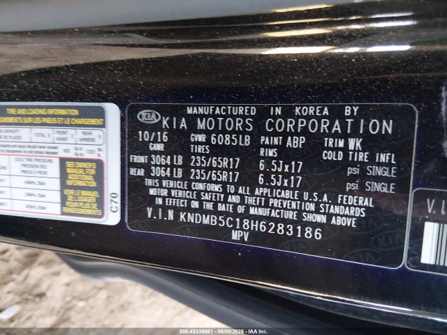 KIA SEDONA LX 2017 KNDMB5C18H6283186 Image 9