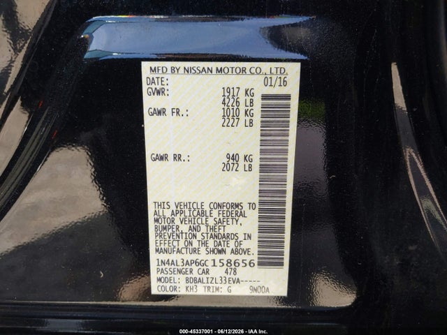 1N4AL3AP6GC158656 Nissan Altima 2.5 Sv