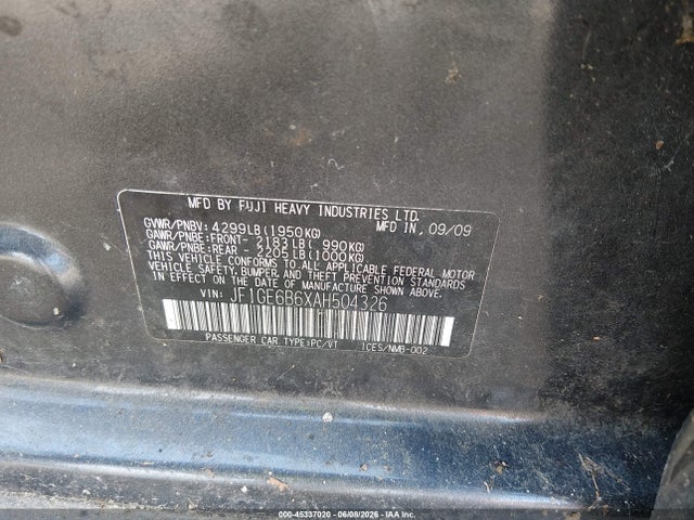 Продажа на аукционе авто 2010 Subaru Impreza 2.5i Premium, vin: JF1GE6B6XAH504326, номер лота: 45337020