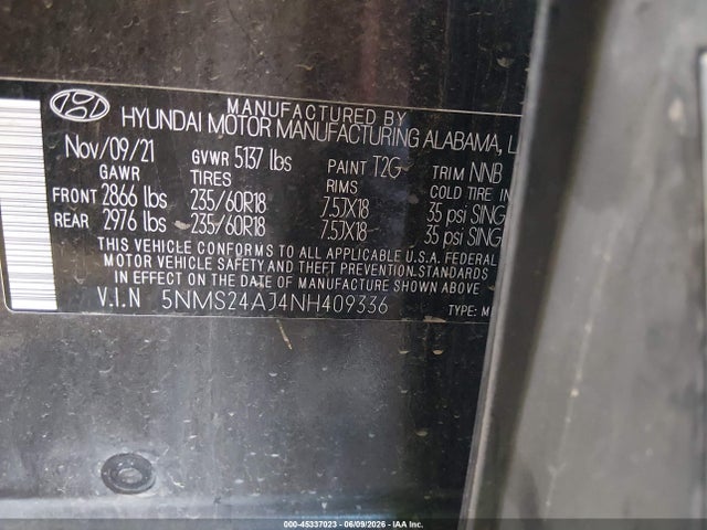 Hyundai Santa Fe Sel 2022 5NMS24AJ4NH409336 Image 9