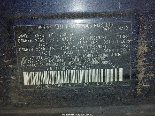 Продажа на аукционе авто 2013 Subaru Outback 2.5i Limited, vin: 4S4BRBJC4D3224097, номер лота: 45337033