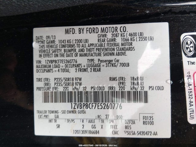Продажа на аукционе авто 2014 Ford Mustang Gt Premium, vin: 1ZVBP8CF7E5260776, номер лота: 45337045