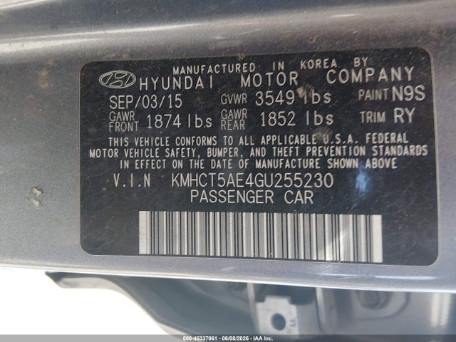 Продаж на аукціоні авто 2016 Hyundai Accent Se, vin: KMHCT5AE4GU255230, номер лоту: 45337061