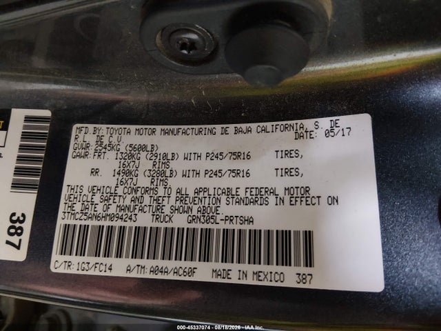 45337074 :رقم المزاد ، 3TMCZ5AN6HM094243 vin ، 2017 Toyota Tacoma Sr5 V6 مزاد بيع