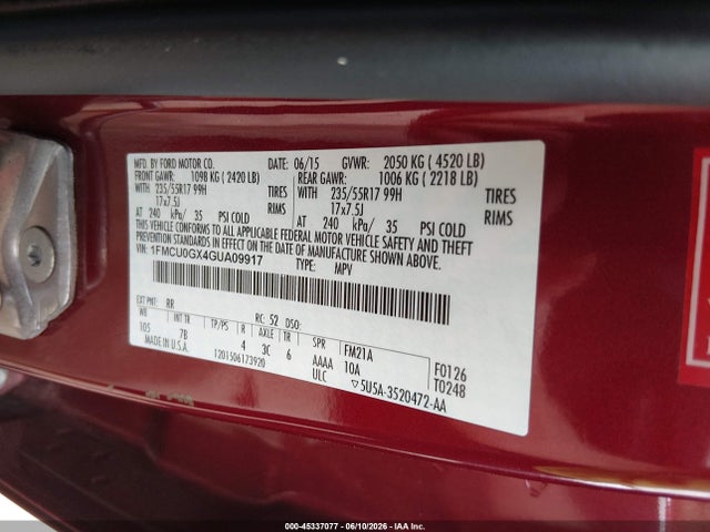 Ford ESCAPE SE 2016 1FMCU0GX4GUA09917 Image 9
