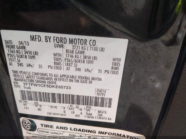 Продаж на аукціоні авто 2013 Ford F-150 Xlt, vin: 1FTFW1CF5DKE65723, номер лоту: 45337097