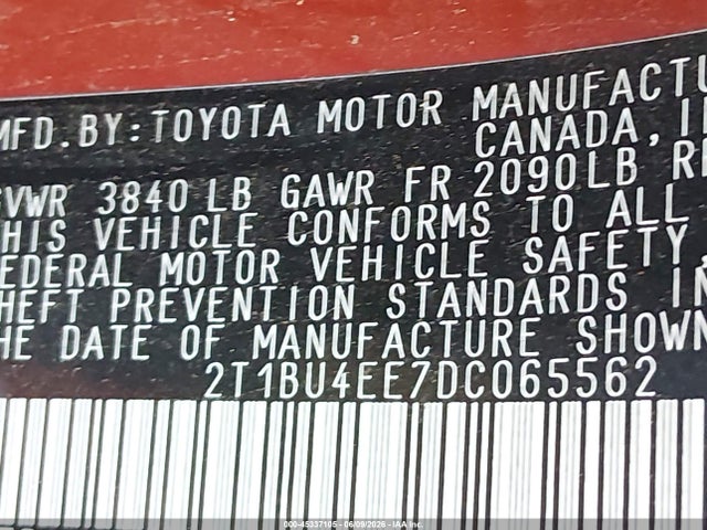 2013 Toyota Corolla S Special Edition მანქანა იყიდება აუქციონზე, vin: 2T1BU4EE7DC065562, აუქციონის ნომერი: 45337105