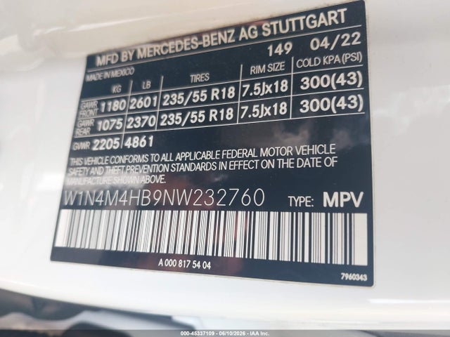 Продажа на аукционе авто 2022 Mercedes-benz Glb 250 4matic, vin: W1N4M4HB9NW232760, номер лота: 45337109