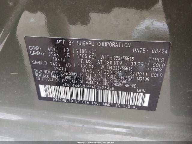 Продажа на аукционе авто 2024 Subaru Crosstrek Limited, vin: 4S4GUHM64R3825496, номер лота: 45337110