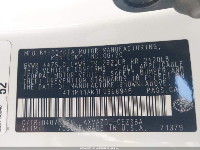 Toyota CAMRY SE 2020 4T1M11AK3LU968946 Image 9