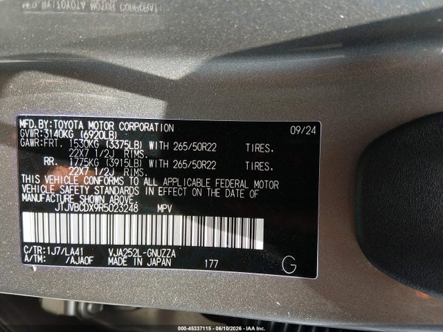 45337115 :رقم المزاد ، JTJVBCDX9R5023248 vin ، 2024 Lexus Gx 550 Luxury+ مزاد بيع