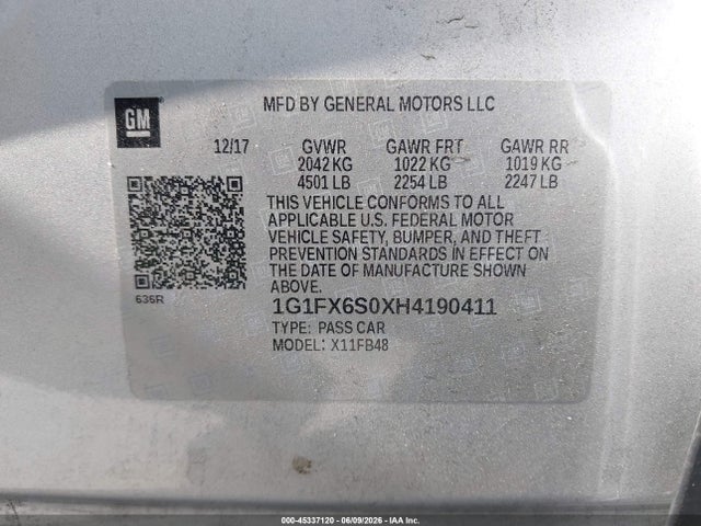 1G1FX6S0XH4190411 Chevrolet Bolt Ev Premier